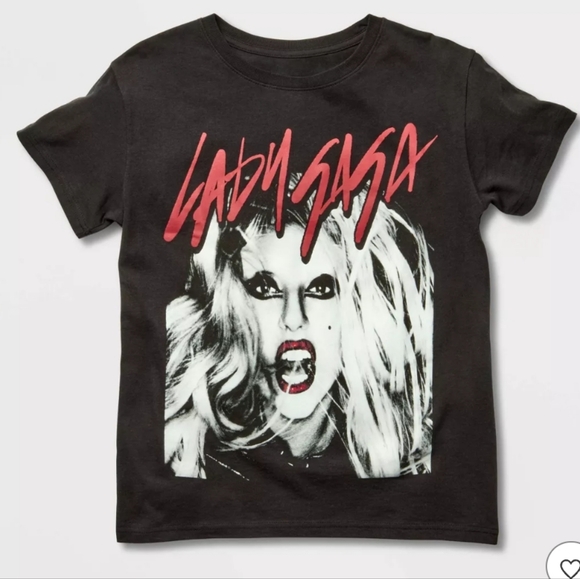 Women's Lady Gaga Red Lip Short Sleeve Graphic T-Shirt - Black - Picture 1 of 2
